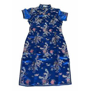 Asian Inspired Dragon Peacock Phoenix Qipao Dress Slim Side Split Cheongsam